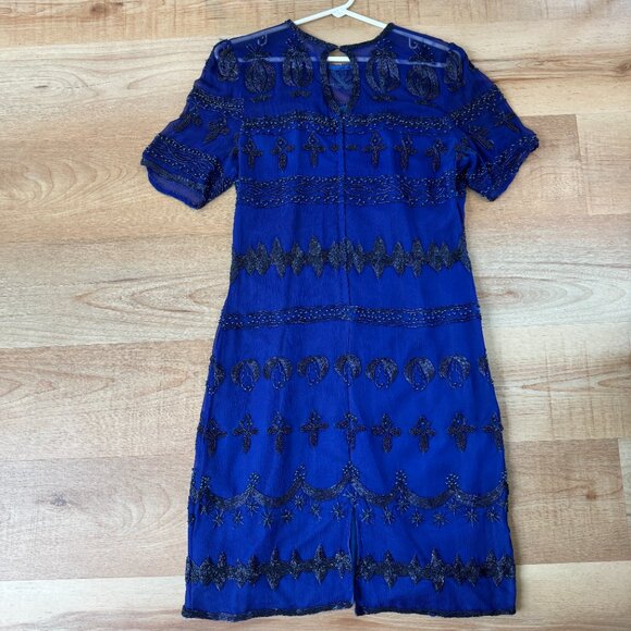 Vintage 1980s Blue Beaded Silk Dress - Picture 3 of 12
